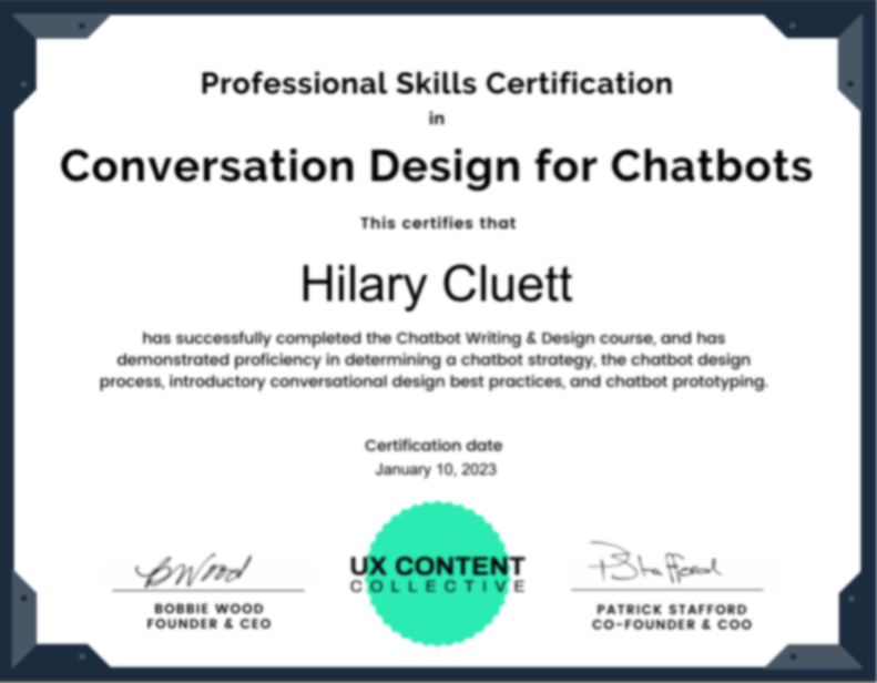 Conversation Design for chatbots certificate